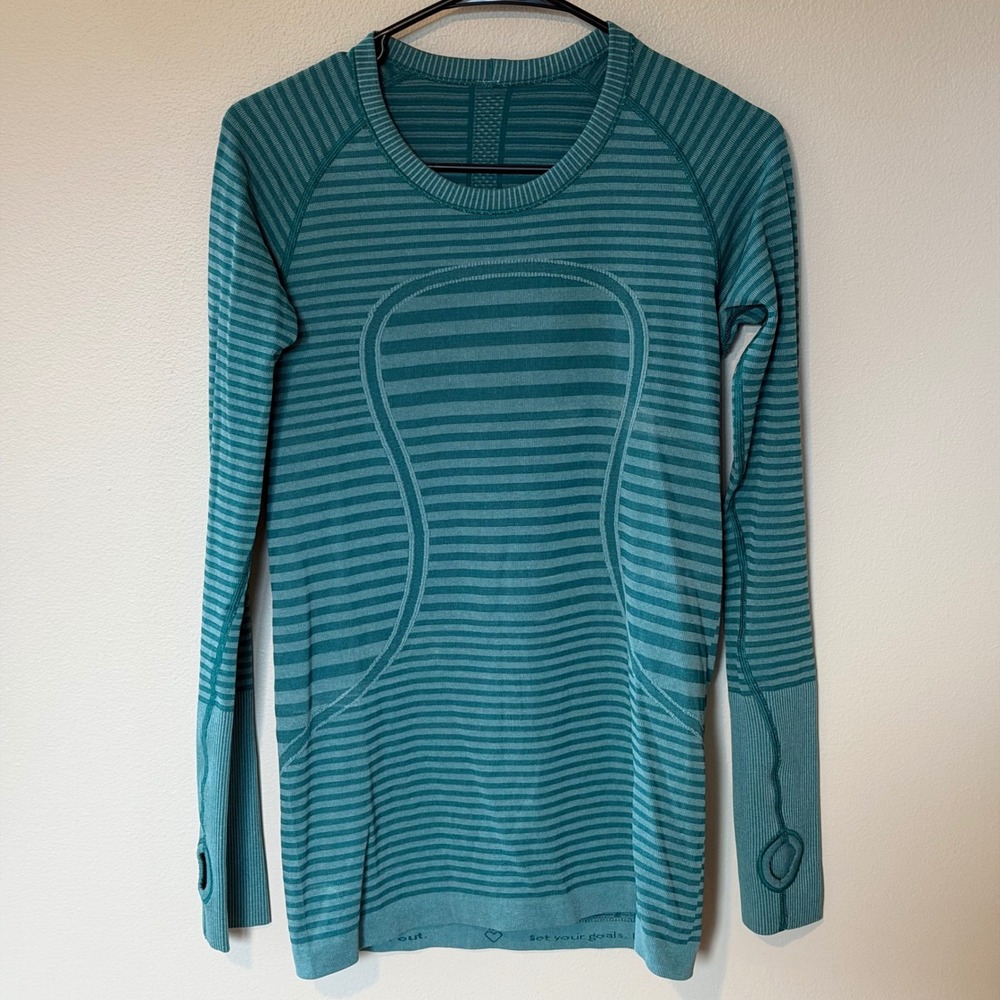 Lululemon Swiftly Tech Long Sleeve Shirt Teal Striped 8